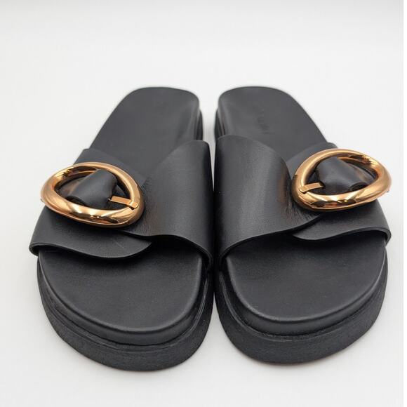 Steve Madden Mandie Slide Sandals Women's Leather Black/Gold Size US8M EU38.5 - Picture 2 of 11